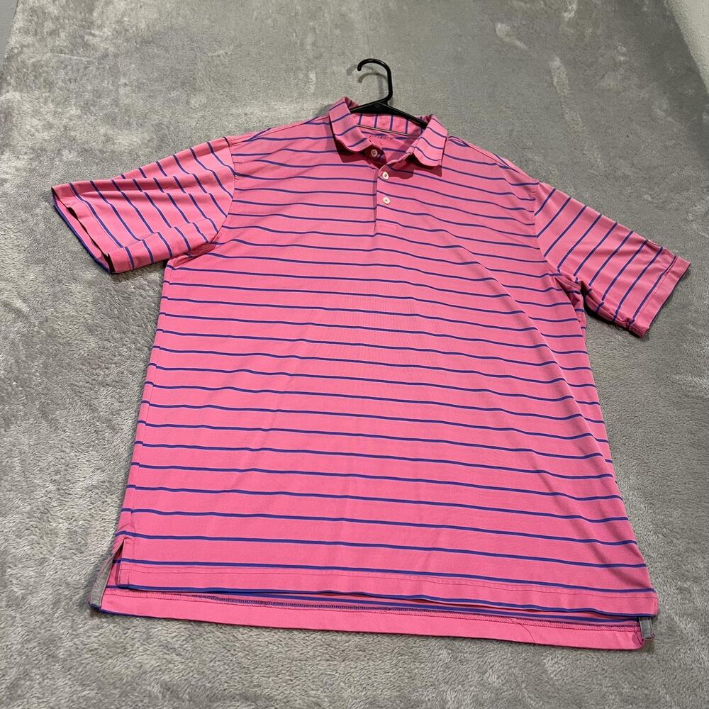 Johnnie-O Polo Shirt Mens Large Pink Stripe Golf Stretch Short Sleeve Casual